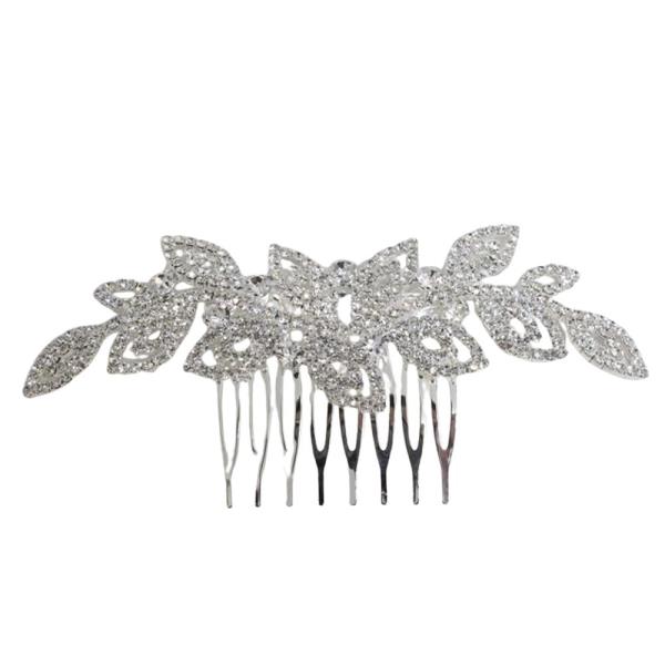 TEXTURED METAL RHINESTONE FLORAL HAIR COMB
