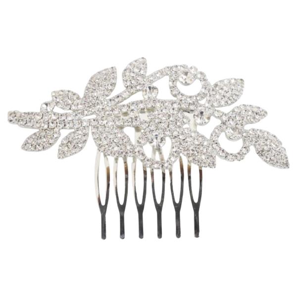 RHINESTONE LEAF CLUSTER METAL HAIR COMB