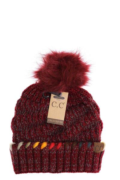 CC POM BEANIE WITH OMBRE DYED ACCENT YARN