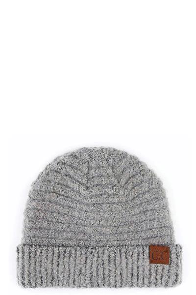 CC SOLID BOUCLE YARN HAT WITH CUFF