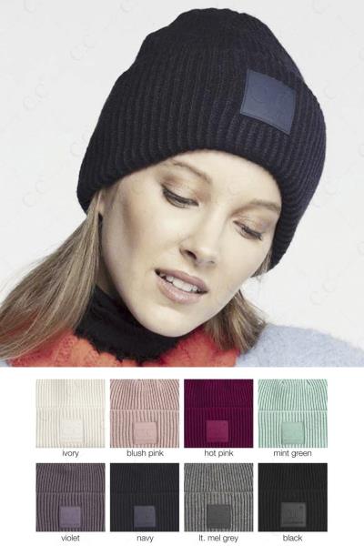 CC SOLID RIBBED KNIT BEANIE WITH RUBBER PATCH