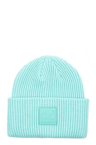 CC SOLID RIBBED KNIT BEANIE WITH RUBBER PATCH