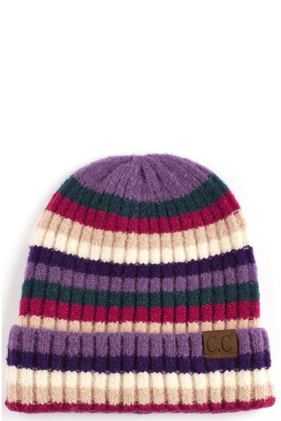 CC MULTI COLOR STRIPED RIBBED KNIT BEANIE WITH CUFF