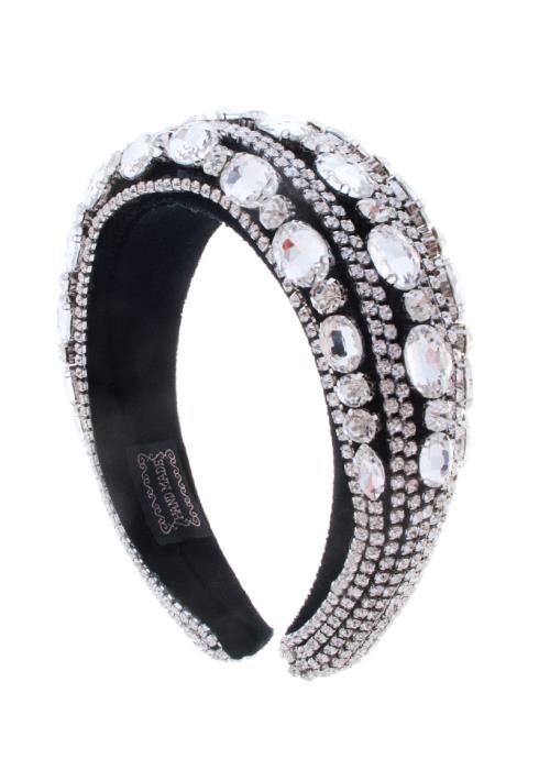 WIDE RHINESTONE EMBELLISHED VELVET PADDED STATEMENT HEADBAND HAIRBAND