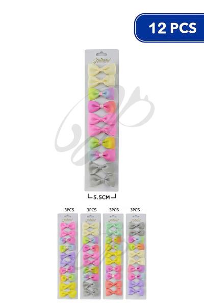 FASHION PASTEL COLOR MINI RIBBON HAIR PIN 12 PC SET (12 UNITS)