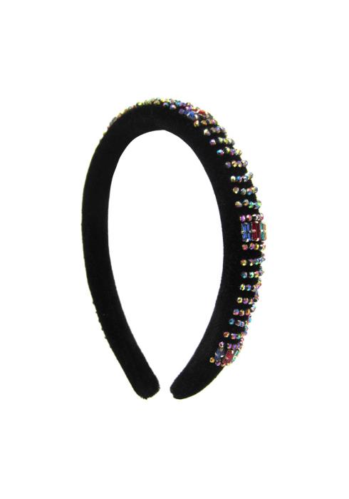 GLASS BEAD EMBROIDERED VELVET HEADBAND