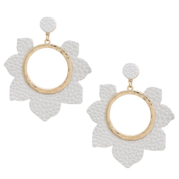 PU LEATHER FLOWER SHAPE DANGLE EARRING