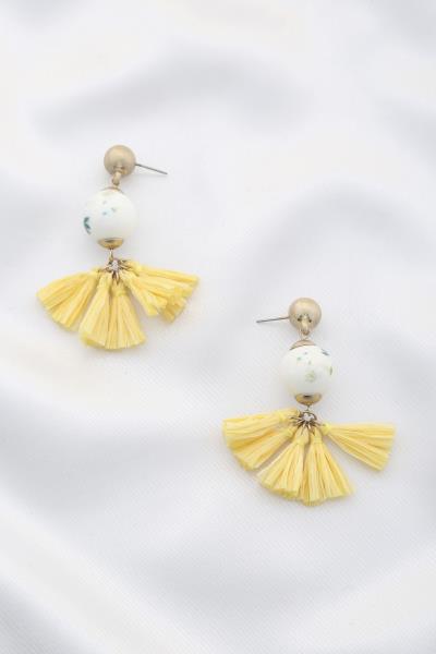 GLASS BEAD RAFFIA TASSEL DANGLE EARRING