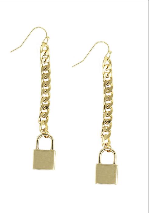 METAL DROP CHAIN LOCK DANGLE EARRING