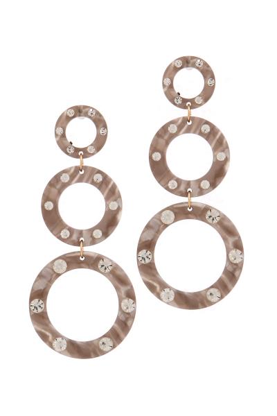 ACETATE RHINESTONE CIRCLE LINKED DROP EARRING