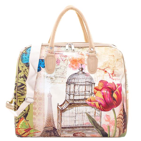 STYLISH BUILDING CAGE FLOWER BUTTERFLY TRAVEL LARGE DUFFEL BAG