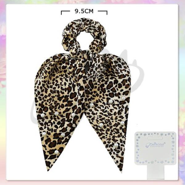 FASHION LEOPARD PRINT TASSEL HAIR TIE SCRUNCHIES 12 PC