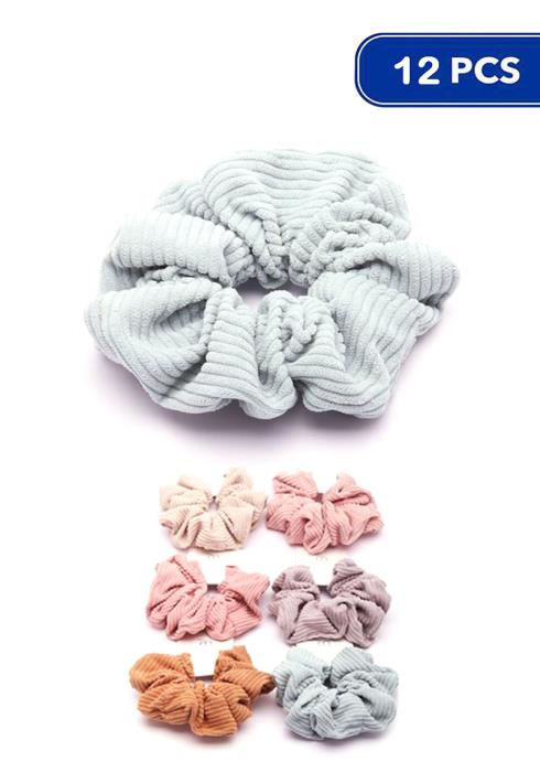FASHION CORDUROY HAIR TIE SCRUNCHIES - 12 PCS.