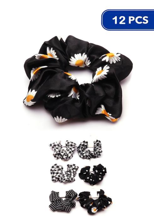 FASHION FLOWER PRINT HAIR TIE SCRUNCHIES 12PC