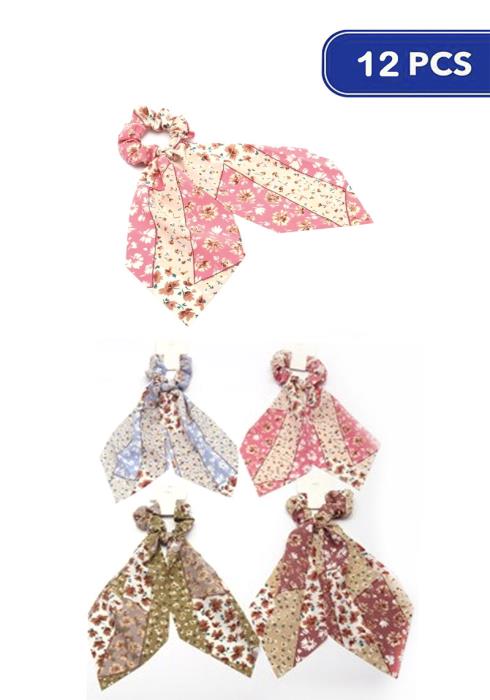 FASHION FLORAL TAIL SCRUNCHIES (12 UNITS)