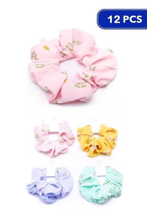 FASHION FLORAL HAIR SCRUNCHIES (12 UNITS)