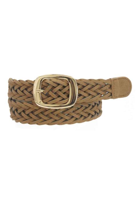 LEATHER BRAIDED SKINNY BELT