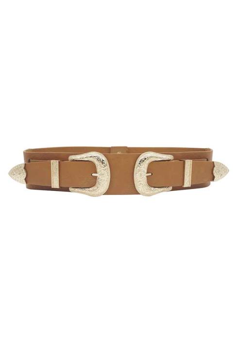 FAUX DOUBLE BUCKLE ELASTIC WESTERN BELT