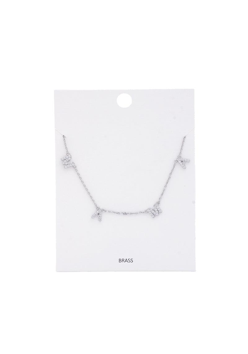 MAMA RHINESTONE MESSAGE METAL NECKLACE