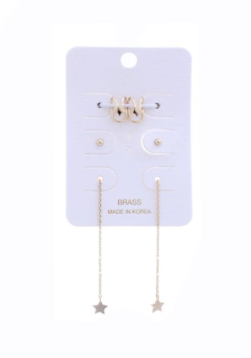 STAR METAL EAR CUFF WITH DROP EARRING 3 PAIR SET