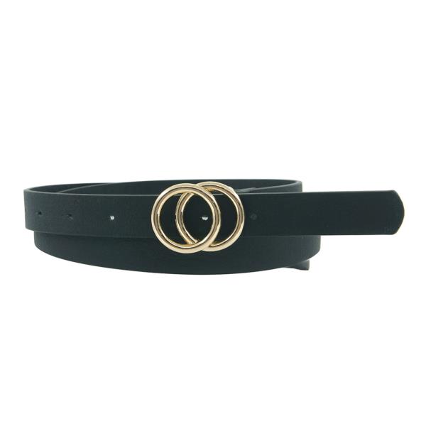 DOUBLE CIRCLE META BUCKLE PU LEATHER BELT