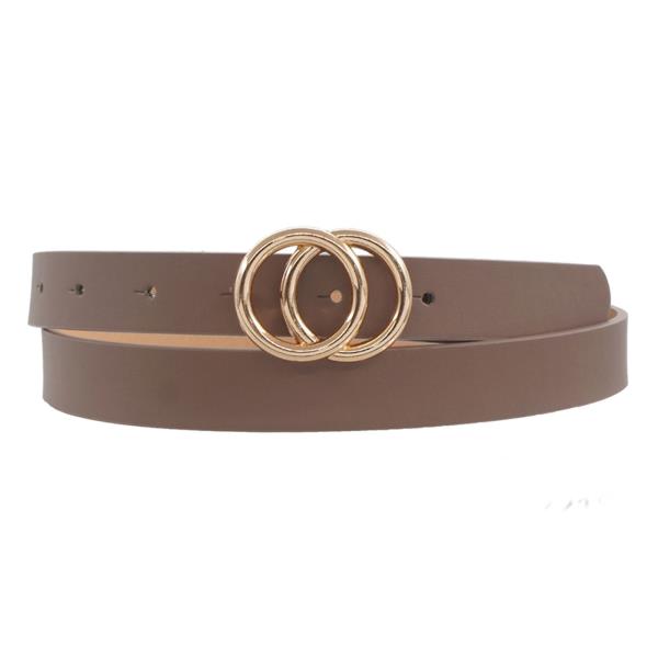 DOUBLE CIRCLE META BUCKLE PU LEATHER BELT