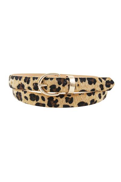 BASIC SHAPE LEOPARD HAIRCALF METAL BUCKLE BELT