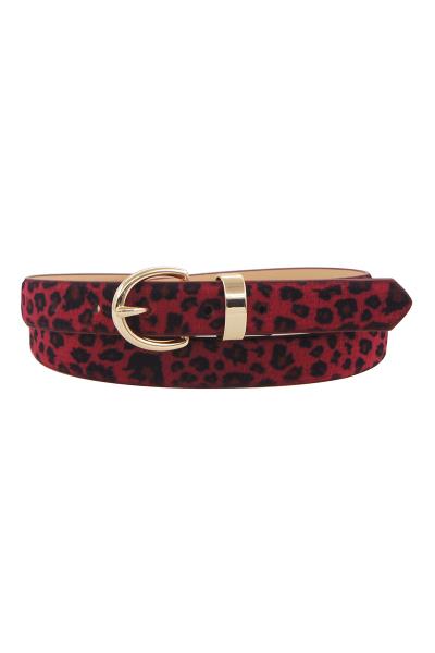 BASIC SHAPE LEOPARD HAIRCALF METAL BUCKLE BELT