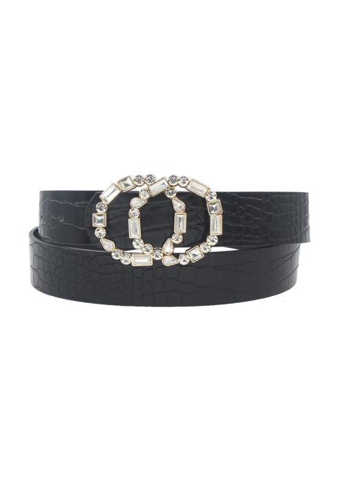 RHINESTONE DOUBLE CIRCLE BUCKLE CROC  BELT
