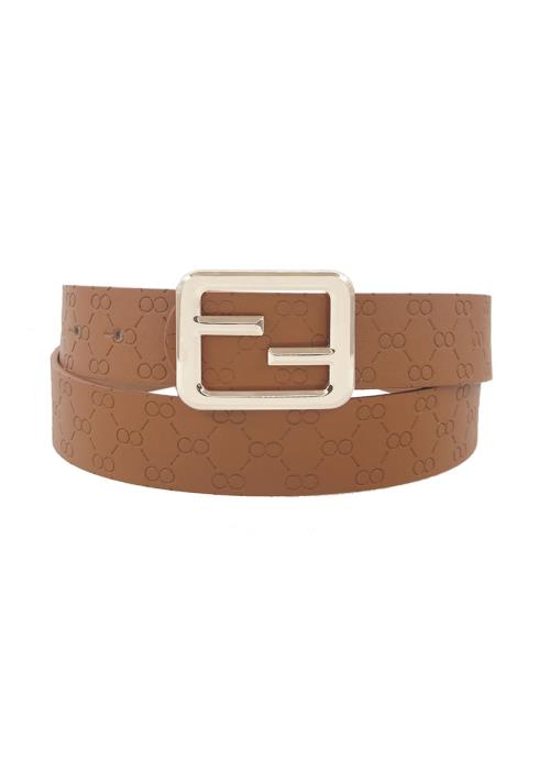 OO EMBOSSED F METAL BUCKLE BELT