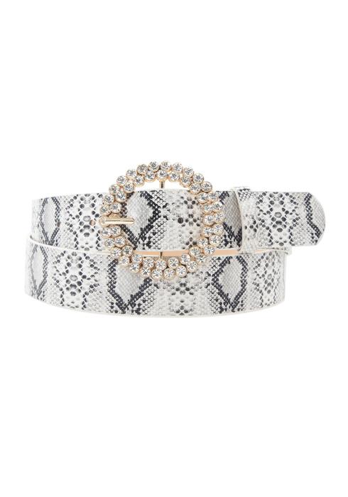 DOUBLE ROW RHINESTONE CIRCLE BUCKLE SNAKE BELT