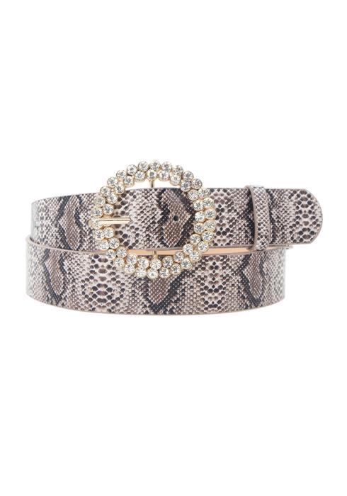 DOUBLE ROW RHINESTONE CIRCLE BUCKLE SNAKE BELT