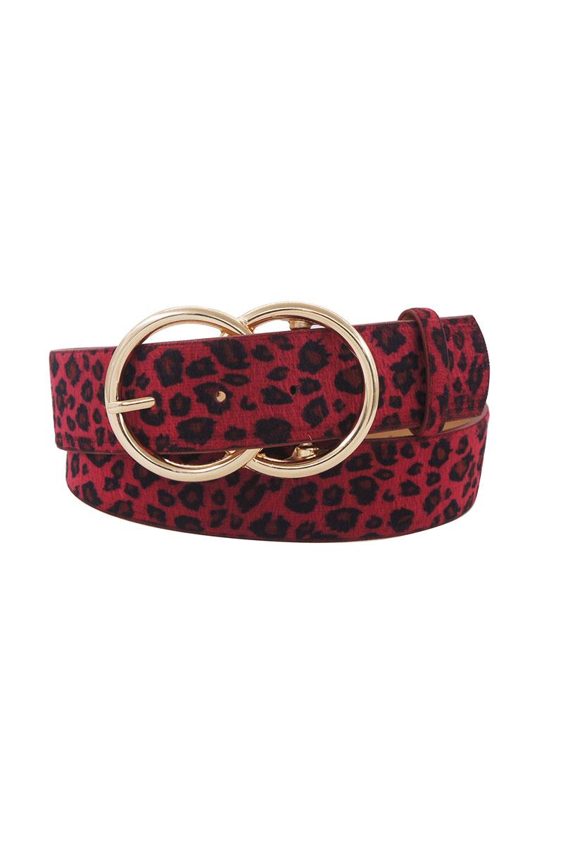 TRENDY LEOPARD FUR DOUBLE RING BUCKLE BELT