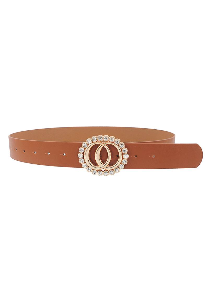 STYLISH RHINESTONE ACCENT DOUBLE RING BUCKLE BELT