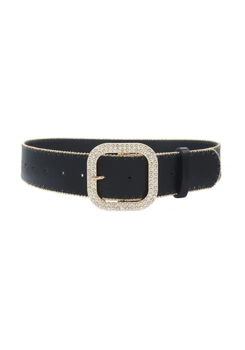 RHINESTONE SQUARE BUCKLE WITH PIN TRIM BELT