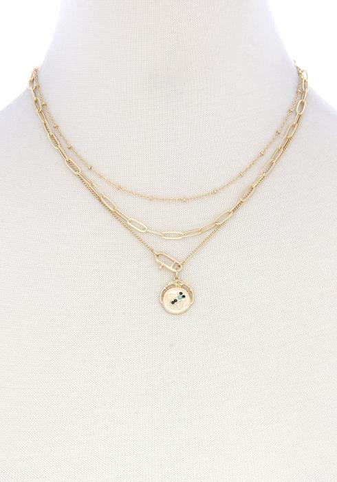 BEE OVAL LINK METAL LAYERED NECKLACE
