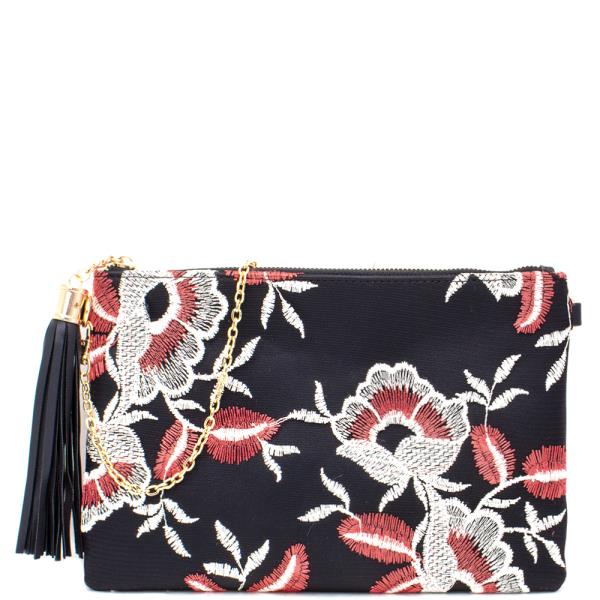 FLORAL EMBROIDERED ZIPPER CROSSBODY BAG