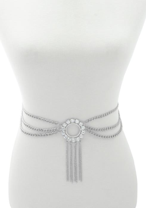 RHINESTONE RING LAYERED CHAIN BELT