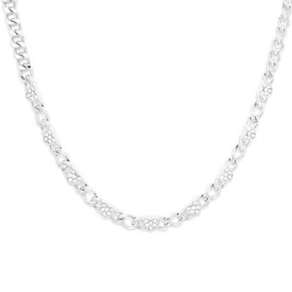 CUBAN CHAIN RHINESTONE HEART METAL NECKLACE