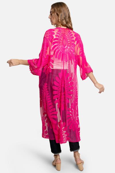 SHEER MESH FLORAL EMBROIDERED LONG COVER UP