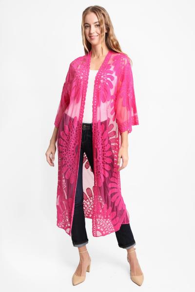 SHEER MESH FLORAL EMBROIDERED LONG COVER UP