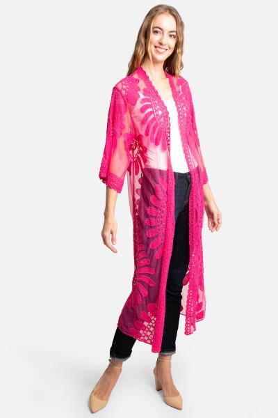 SHEER MESH FLORAL EMBROIDERED LONG COVER UP