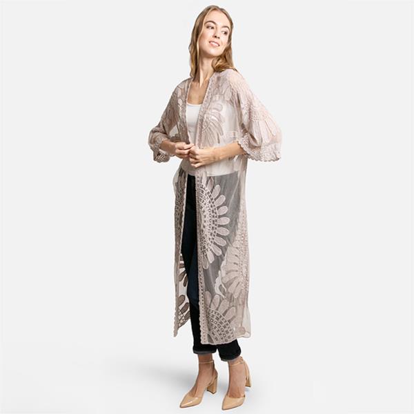 SHEER MESH FLORAL EMBROIDERED LONG COVER UP