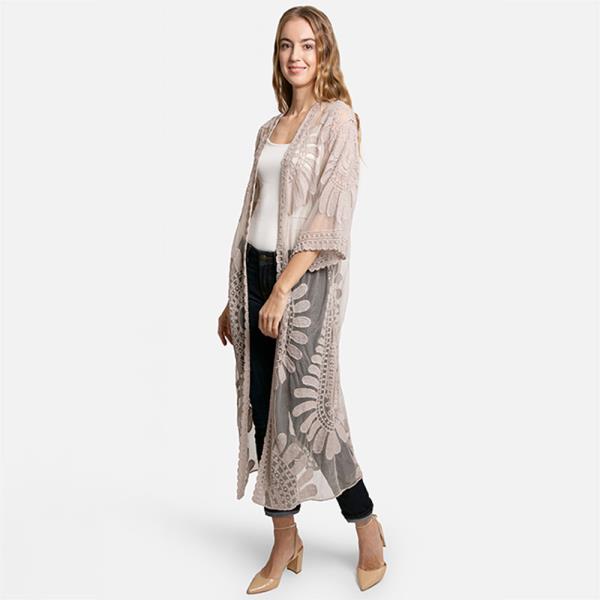 SHEER MESH FLORAL EMBROIDERED LONG COVER UP