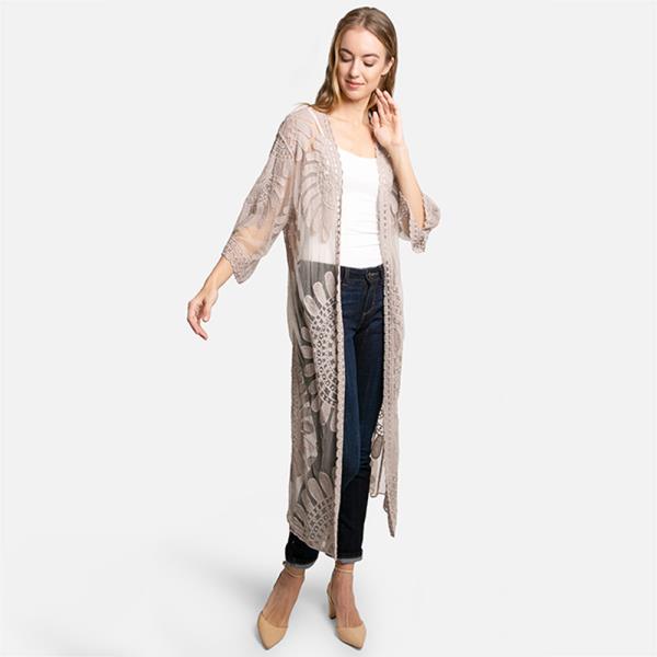 SHEER MESH FLORAL EMBROIDERED LONG COVER UP