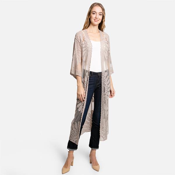 SHEER MESH FLORAL EMBROIDERED LONG COVER UP