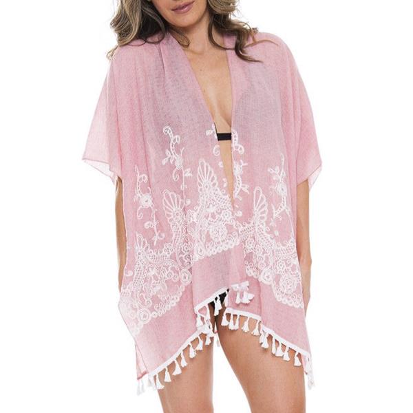 EMBROIDERY FLORAL WITH TASSELS COVER UP