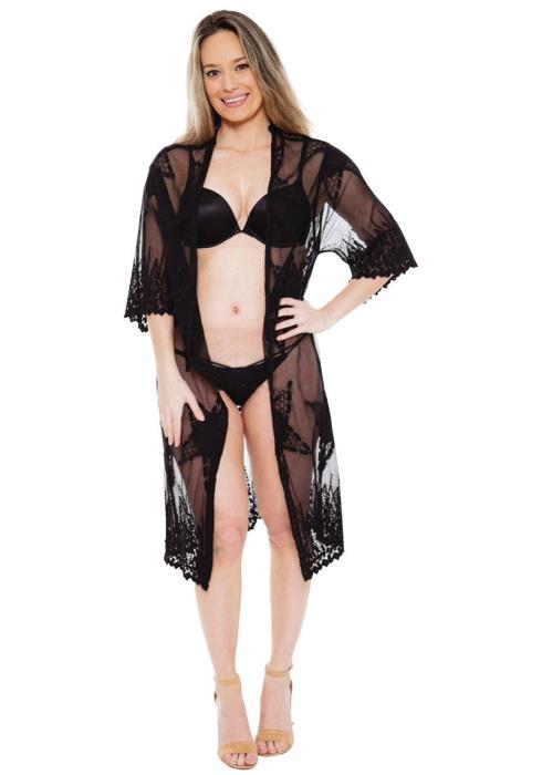 FULL SHEER LACE COVER UP WITH EMBROIDERED STAR CARDIGAN
