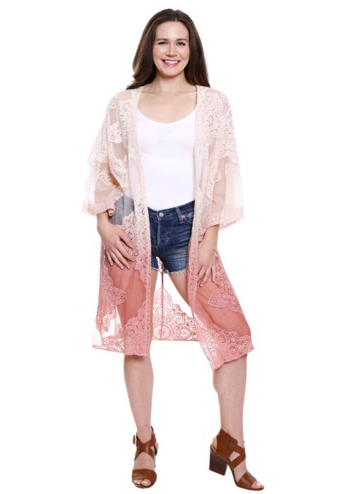 OMBRE STYLE FLORAL LONG LACE COVER UP