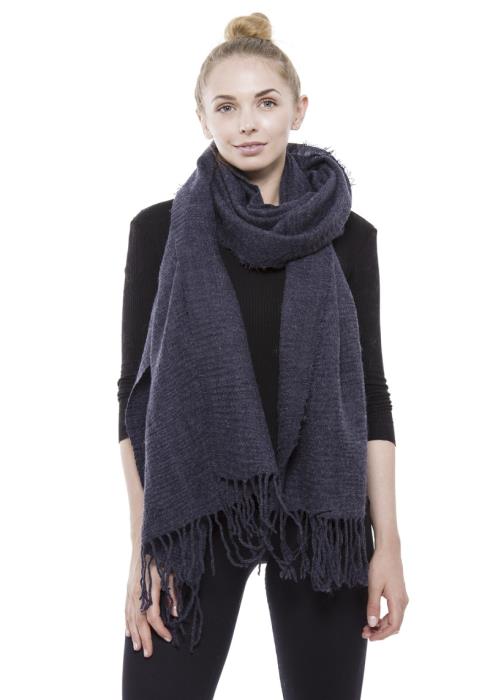 CRINKLY SOLID COLOR OBLONG WITH FRINGE SCARF
